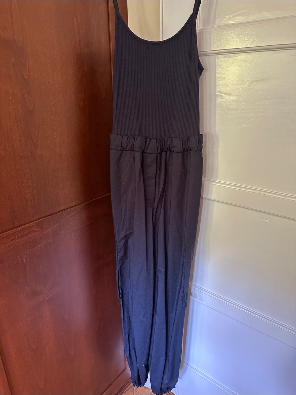 Mango Navy blue Ribbed Bodice Jumpsuit with Adjustable Straps